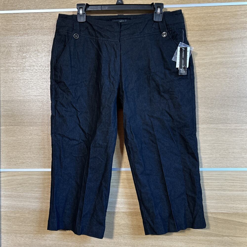 NEW Larry Levine Stretch Capri PETITE Women's Sz 14P Light Denim Cropped Black